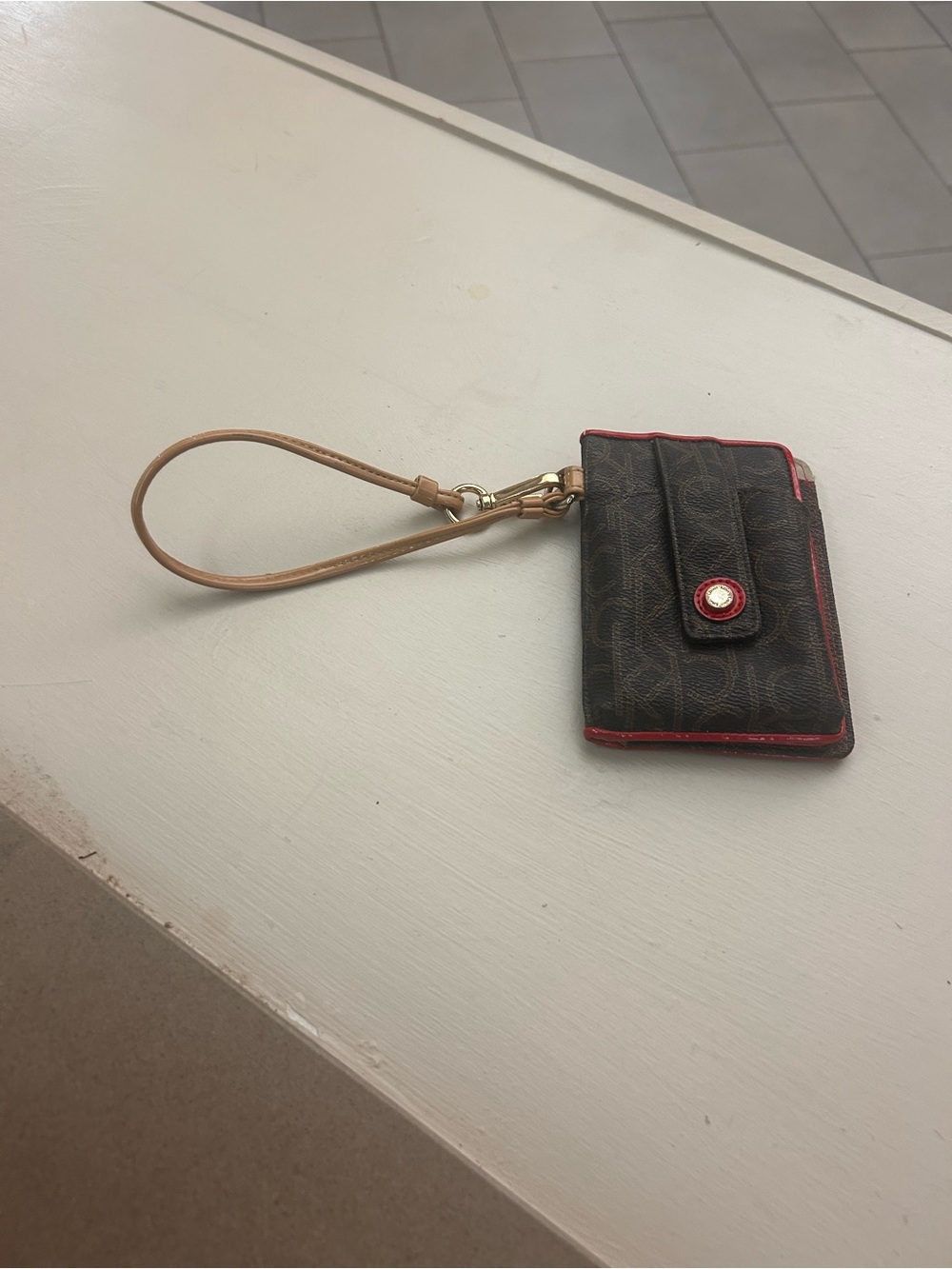Calvin Klein Patent Red Cardholder Wallet with Contrasting Trim